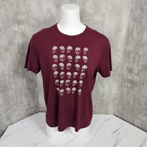 John Varvatos Star USA Mens XL Bordeaux Red Skulls Print Crew Neck TShirt‎